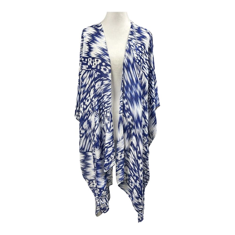 Michael Stars Convertible Ruana Kimono Scarf Wrap Sarong Blue One Size Beachy